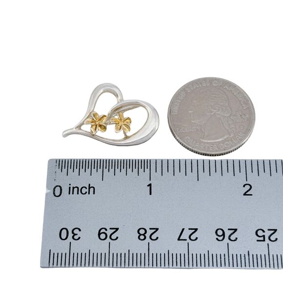 Open Heart Pendant with Gold Tone Flowers | Vintage Sterling Silver 925 - Picture 5 of 6